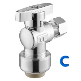 10 Pack Angle Stop Valve, Push-to-Connect Water Shut Off Valve 1/2" PTC x 3/8" OD Compression, 1/4 Turn Chrome Plated Brass Shutoff Valves for Co